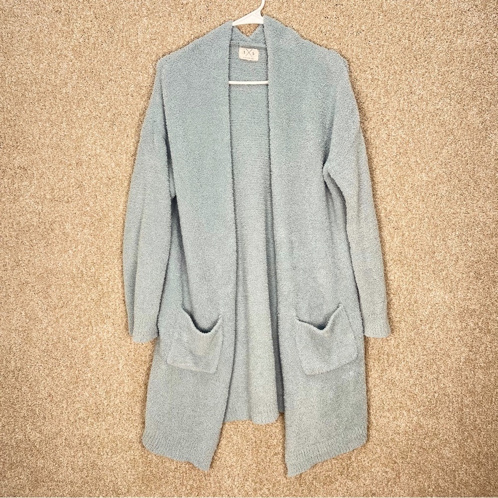 Imperfect cozy cardigan‎ pockets green blue women's 2X cardigan fuzzy stretchy